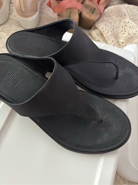 Fitflop Black Perforated Toe-Post Sandals